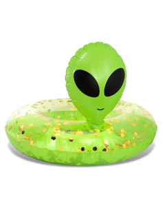 Flotador Inflable Alien POZA 91 cm Verde Dorado con Confeti