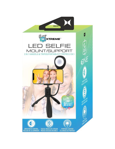 Montaje de Selfie LED Xtreme 2 en 1 con Trípode y 3 Niveles de Iluminación