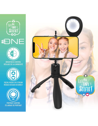 Montaje de Selfie LED Xtreme 2 en 1 con Trípode y 3 Niveles de Iluminación