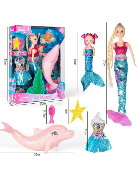 Conjunto de Juguete Muñeca Princesa Sirena Bettina 30 cm