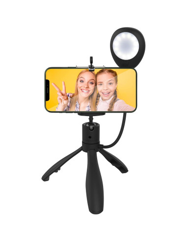 Montaje de Selfie LED Xtreme 2 en 1 con Trípode y 3 Niveles de Iluminación