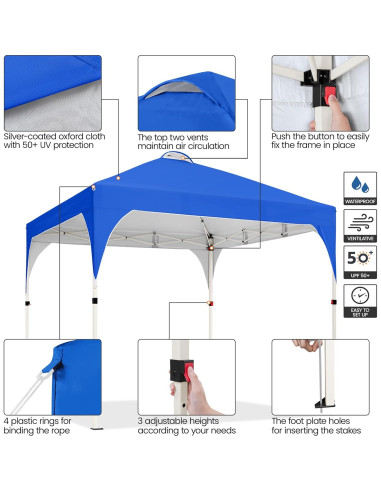 Carpa Plegable Yaheetech 6.6x6.6m Azul con Ventilación