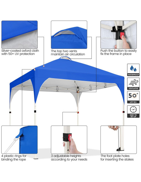 Carpa Plegable Yaheetech 6.6x6.6m Azul con Ventilación
