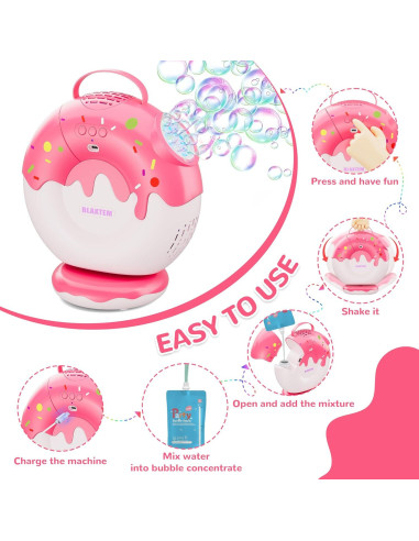 Máquina de Burbujas Recargable BLAXTEM Rosa 500ml con Luz y Música