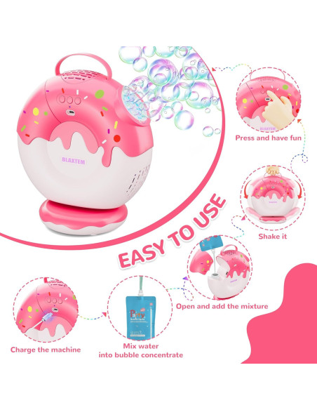 Máquina de Burbujas Recargable BLAXTEM Rosa 500ml con Luz y Música