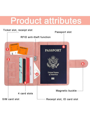 Funda para Pasaporte Rosa Eoehro con Bloqueo RFID 15x11.8 cm