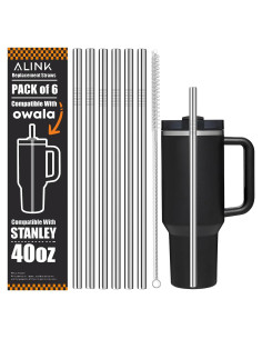 Popotes de Acero Inoxidable ALINK 12" Reutilizables x6 para Taza Stanley