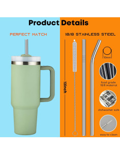 Popotes de Acero Inoxidable ALINK 12" Reutilizables x6 para Taza Stanley 2