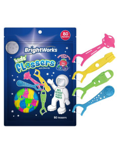 Hilo Dental Espacial BrightWorks para Niños - 240 Palillos Sabor Frutas Mixtas