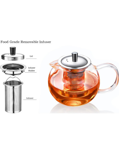 Tetera de vidrio TMOST 950ML con infusor y tapa