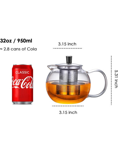 Tetera de vidrio TMOST 950ML con infusor y tapa
