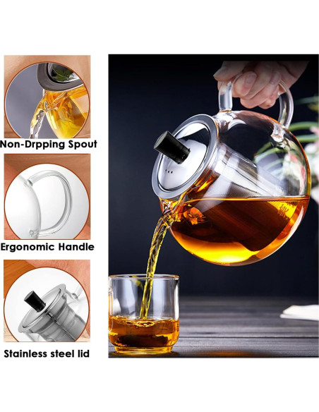 Tetera de vidrio TMOST 950ML con infusor y tapa