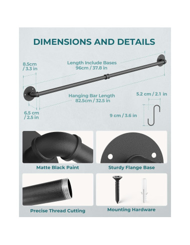 Soporte de Pared OROPY para Ollas 96.52 cm Negro Industrial