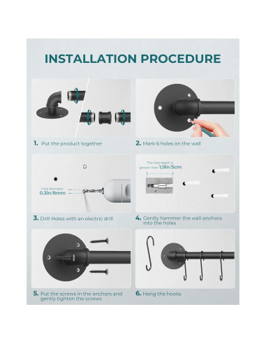 Soporte de Pared OROPY para Ollas 96.52 cm Negro Industrial