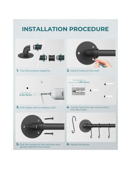 Soporte de Pared OROPY para Ollas 96.52 cm Negro Industrial
