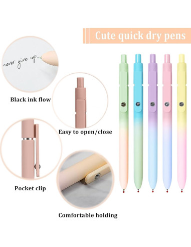 5 Bolígrafos de Gel Retráctiles Gexinsely Tinta Negra 0.7mm