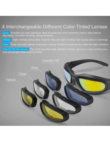 Gafas de Montar KEMIMOTO con 4 Lentes UV400 para Motocicleta