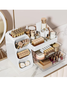 Organizador de Maquillaje Delamu Blanco con Cajones y Soportes 2