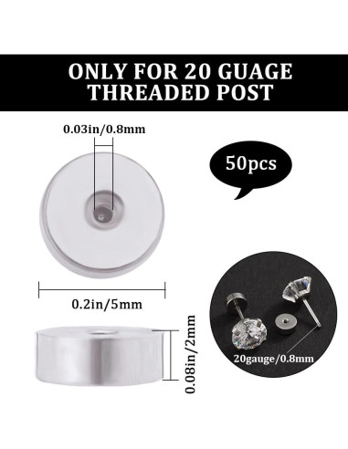 Beebeecraft 50Pcs Respaldos de Arete 20G Acero Inoxidable