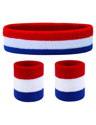 Conjunto Diadema y Muñequera Favofit Rojo/Blanco/Azul