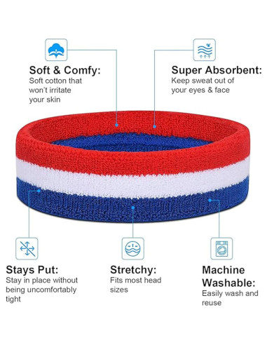 Conjunto Diadema y Muñequera Favofit Rojo/Blanco/Azul