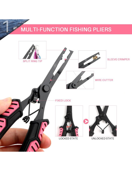 Kit de Herramientas de Pesca Mouhike - Pinzas y Agarrador Rosa