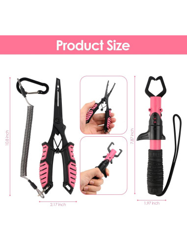 Kit de Herramientas de Pesca Mouhike - Pinzas y Agarrador Rosa