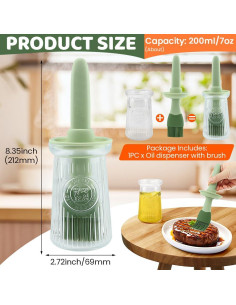 Dispensador de Aceite Tookie 200ml con Brocha Silicona Verde 2