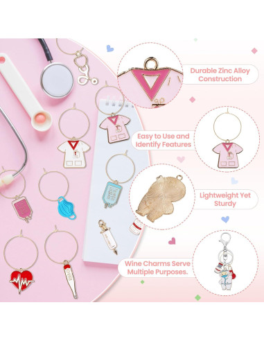 20 Marcadores de Copas de Vino Enfermera - Megitzuu