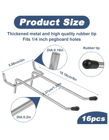 16 Ganchos Dobles para Tablero de Clavos JOUTYFOR 10.16 cm