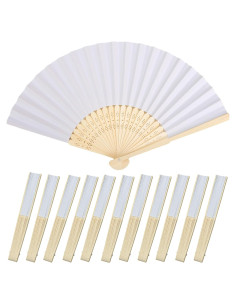 12 Abanicos de Papel Plegables Blancos 21 cm para Bodas y Fiestas