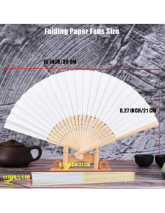 12 Abanicos de Papel Plegables Blancos 21 cm para Bodas y Fiestas 2