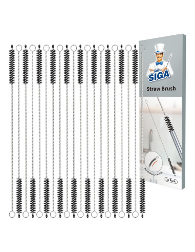 Cepillo Limpiador de Pajitas MR.SIGA 20 Piezas Acero Inoxidable