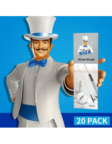 Cepillo Limpiador de Pajitas MR.SIGA 20 Piezas Acero Inoxidable