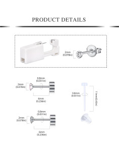 Kit de perforación de orejas AVYRING 20G con aretes 2mm 2