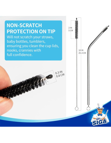 Cepillo Limpiador de Pajitas MR.SIGA 20 Piezas Acero Inoxidable