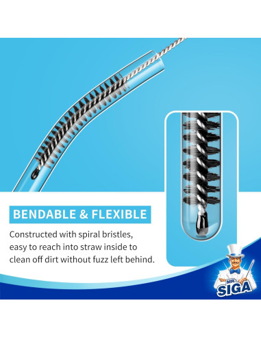 Cepillo Limpiador de Pajitas MR.SIGA 20 Piezas Acero Inoxidable