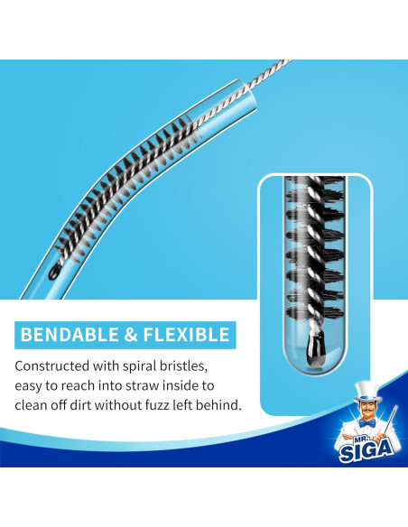 Cepillo Limpiador de Pajitas MR.SIGA 20 Piezas Acero Inoxidable
