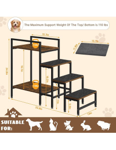 Escalera para Mascotas Smusei 4 Escalones 63 cm Antideslizante 2