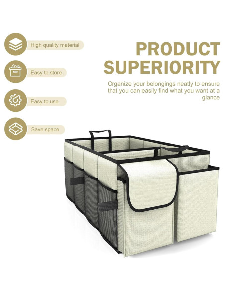 Organizador de Maletero de Coche Zikefest Plegable Beige 55.9x34cm Organizador de Maletero de Coche Zikefest Plegable Beige 55.9x34cm