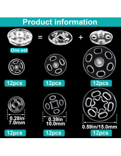 Kit de Botones de Presión PAGOW 36 Conjuntos Transparentes 7mm 10mm 15mm 2