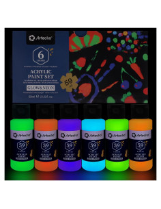 Pintura Acrílica Brillante que Brilla en la Oscuridad Artecho 6 Colores 60 ml