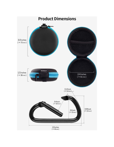 Estuche para Auriculares SUNGUY 5-Pack con Mosquetones
