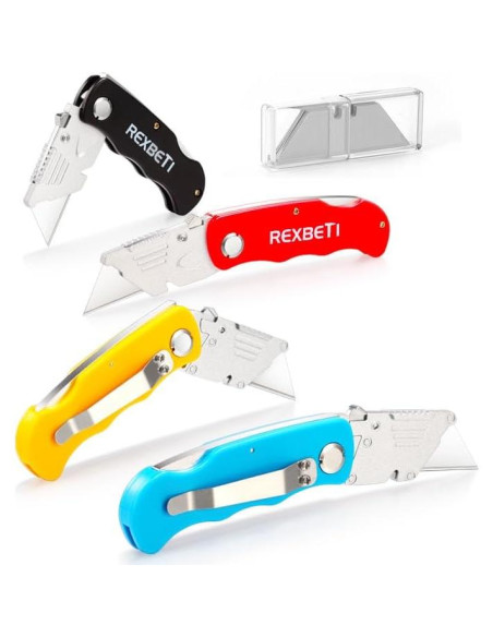 Cuchillos Utilitarios Plegables REXBETI 4-Pack SK5 con 10 Cuchillas