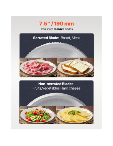 Cortadora de Carne Eléctrica VEVOR 180W 7.5" Ajustable 0-15mm