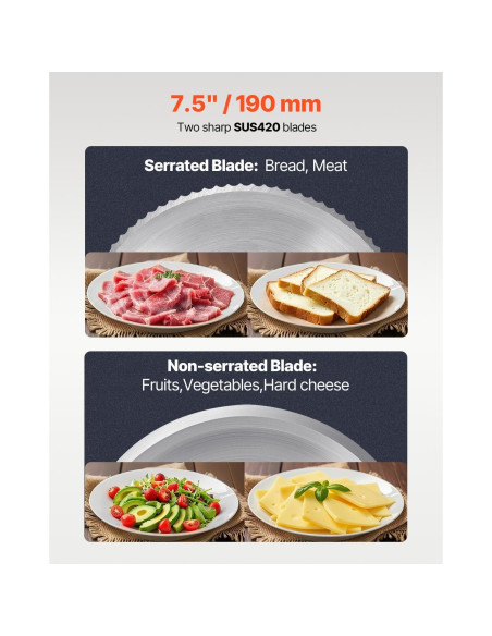 Cortadora de Carne Eléctrica VEVOR 180W 7.5" Ajustable 0-15mm