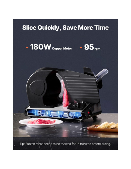 Cortadora de Carne Eléctrica VEVOR 180W 7.5" Ajustable 0-15mm