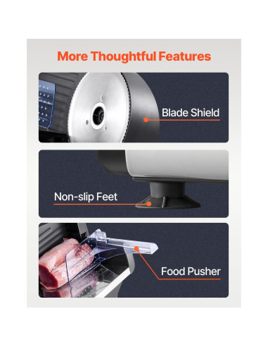 Cortadora de Carne Eléctrica VEVOR 180W 7.5" Ajustable 0-15mm