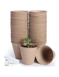 JERIA 50 Macetas de Turba 8 cm con Etiquetas para Plantas