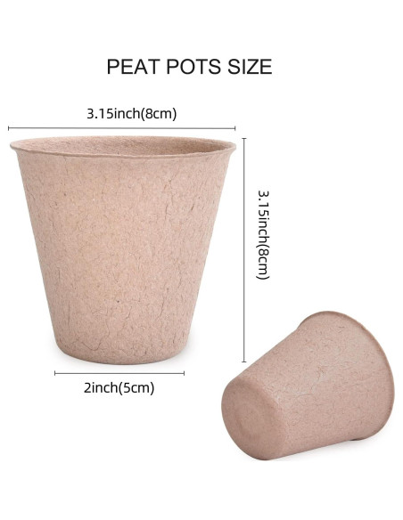 JERIA 50 Macetas de Turba 8 cm con Etiquetas para Plantas JERIA 50 Macetas de Turba 8 cm con Etiquetas para Plantas